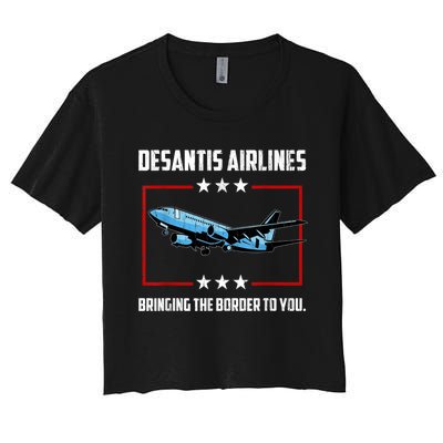 Desantis Airlines Bringing The Border To You Retro USA Flag Women's Crop Top Tee