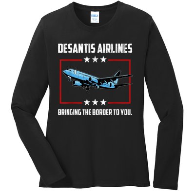 Desantis Airlines Bringing The Border To You Retro USA Flag Ladies Long Sleeve Shirt