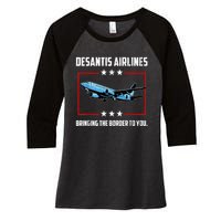 Desantis Airlines Bringing The Border To You Retro USA Flag Women's Tri-Blend 3/4-Sleeve Raglan Shirt