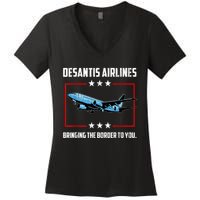 Desantis Airlines Bringing The Border To You Retro USA Flag Women's V-Neck T-Shirt