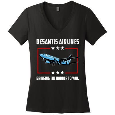 Desantis Airlines Bringing The Border To You Retro USA Flag Women's V-Neck T-Shirt