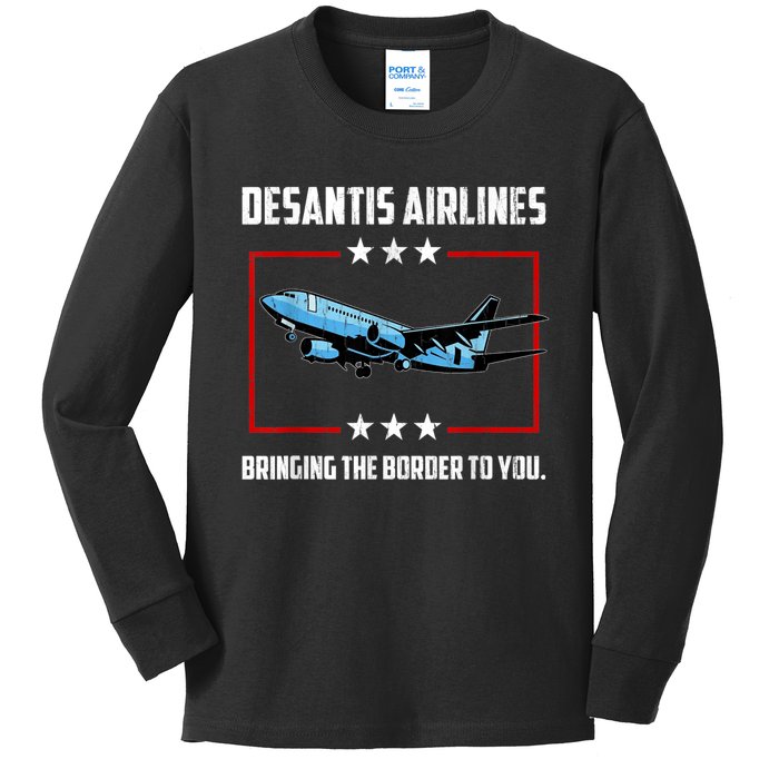 Desantis Airlines Bringing The Border To You Retro USA Flag Kids Long Sleeve Shirt