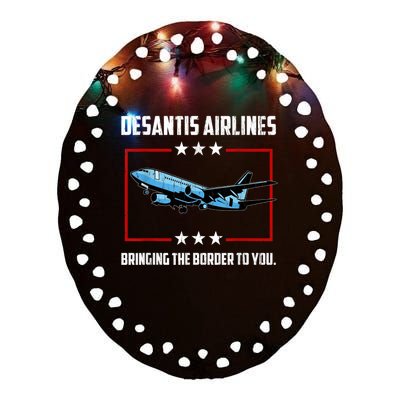 Desantis Airlines Bringing The Border To You Retro USA Flag Ceramic Oval Ornament