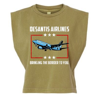 Desantis Airlines Bringing The Border To You Retro USA Flag Garment-Dyed Women's Muscle Tee