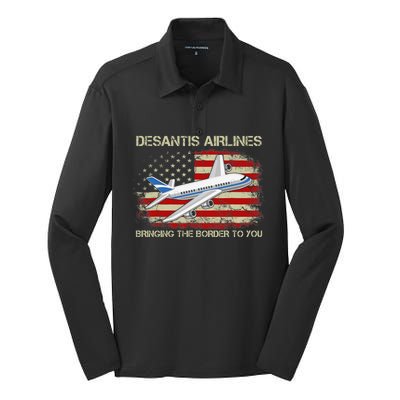 DeSantis Airlines Bringing The Border To You Funny DeSantis Silk Touch Performance Long Sleeve Polo