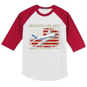 DeSantis Airlines Bringing The Border To You Funny DeSantis Kids Colorblock Raglan Jersey