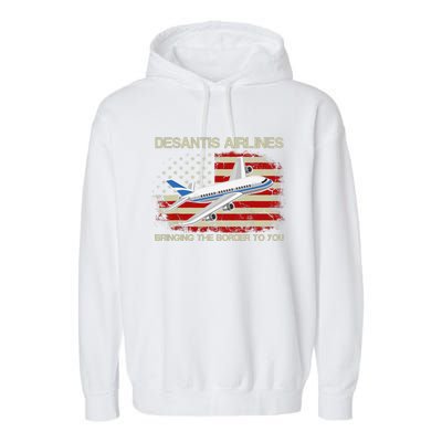 DeSantis Airlines Bringing The Border To You Funny DeSantis Garment-Dyed Fleece Hoodie