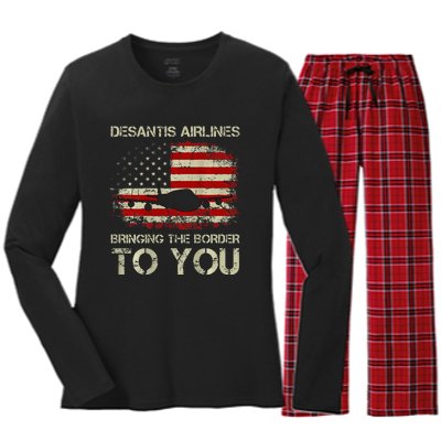 Desantis Airlines Bringing The Border To You Women's Long Sleeve Flannel Pajama Set 