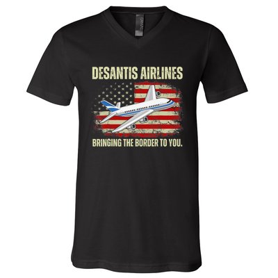 DeSantis Airlines Bringing The Border To You Funny DeSantis V-Neck T-Shirt