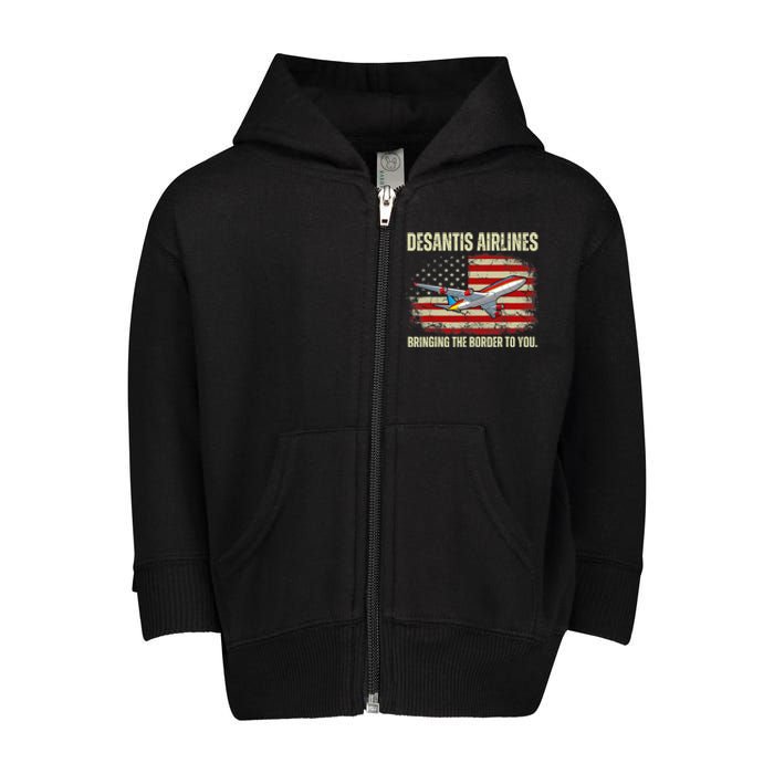 DeSantis Airlines Bringing The Border To You Funny DeSantis Toddler Zip Fleece Hoodie