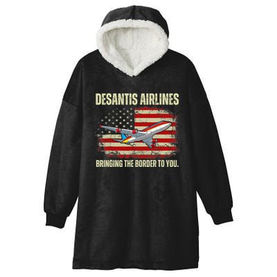 DeSantis Airlines Bringing The Border To You Funny DeSantis Hooded Wearable Blanket