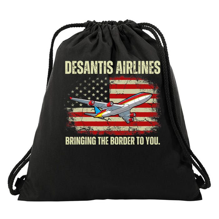 DeSantis Airlines Bringing The Border To You Funny DeSantis Drawstring Bag