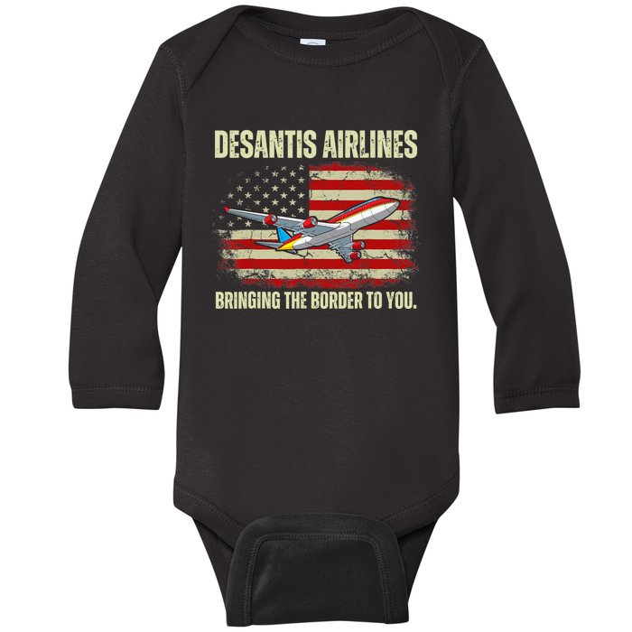 DeSantis Airlines Bringing The Border To You Funny DeSantis Baby Long Sleeve Bodysuit