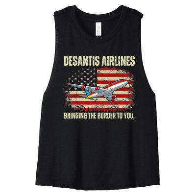 DeSantis Airlines Bringing The Border To You Funny DeSantis Women's Racerback Cropped Tank