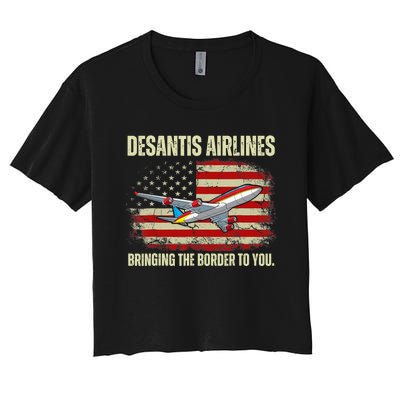 DeSantis Airlines Bringing The Border To You Funny DeSantis Women's Crop Top Tee