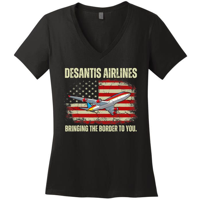 DeSantis Airlines Bringing The Border To You Funny DeSantis Women's V-Neck T-Shirt