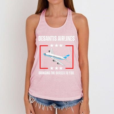 DeSantis Airlines Bringing The Border To You Funny Women's Knotted Racerback Tank