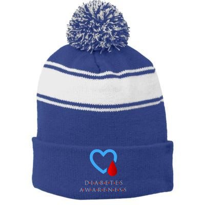 Diabetes Awareness Blue Ribbon Diabetic Cool Gift Stripe Pom Pom Beanie