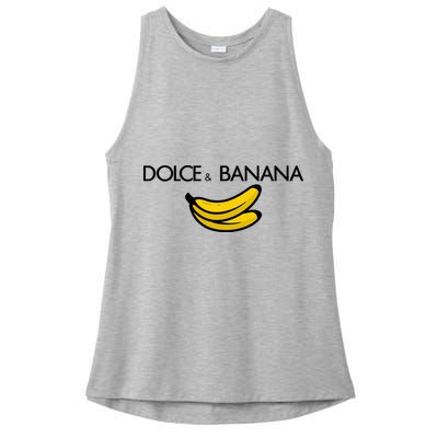 Dolce And Banana Funny Brand Name Ladies PosiCharge Tri-Blend Wicking Tank