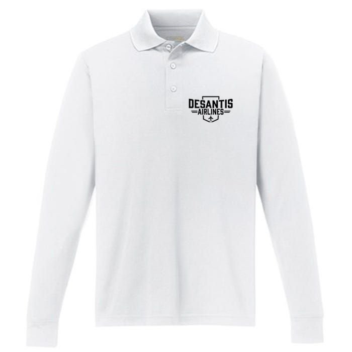 DeSantis Airlines Bringing The Border To You Funny Performance Long Sleeve Polo