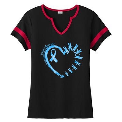 Diabetes Awareness Blue Dragonfly Ribbon Heart Ladies Halftime Notch Neck Tee