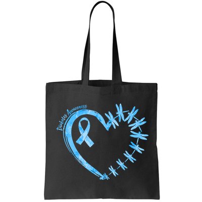 Diabetes Awareness Blue Dragonfly Ribbon Heart Bag