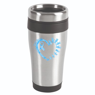 Diabetes Awareness Blue Dragonfly Ribbon Heart 16oz Travel Tumbler