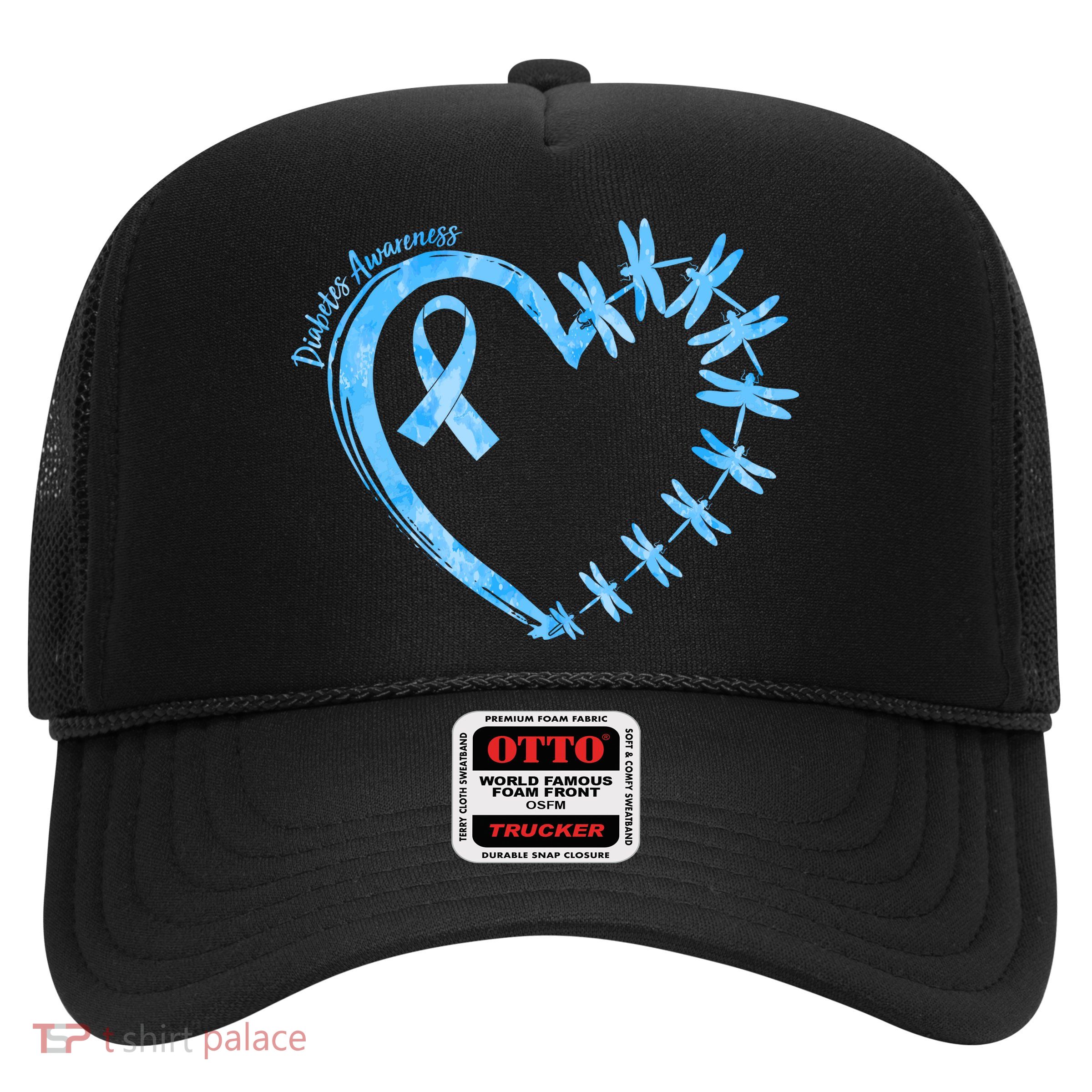 Diabetes Awareness Blue Dragonfly Ribbon Heart Trucker Hat