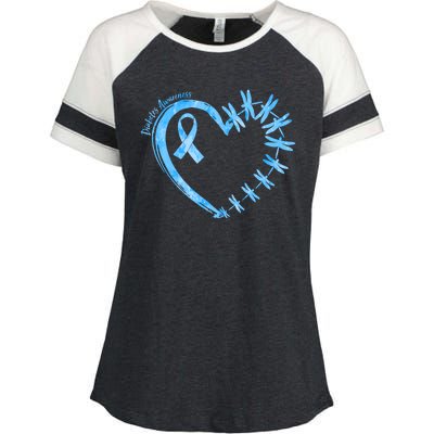 Diabetes Awareness Blue Dragonfly Ribbon Heart Enza Ladies Jersey Colorblock Tee