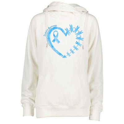 Diabetes Awareness Blue Dragonfly Ribbon Heart Womens Funnel Neck Pullover Hood