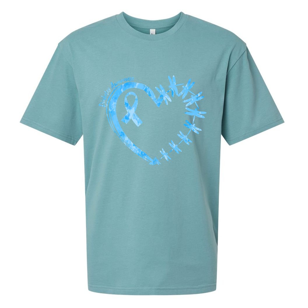 Diabetes Awareness Blue Dragonfly Ribbon Heart Sueded Cloud Jersey T-Shirt