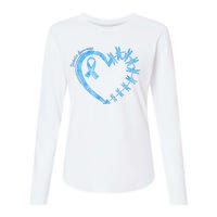 Diabetes Awareness Blue Dragonfly Ribbon Heart Womens Cotton Relaxed Long Sleeve T-Shirt