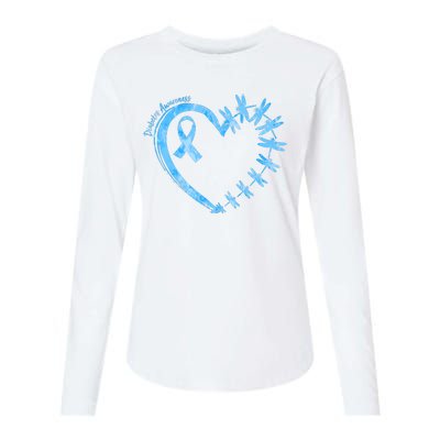 Diabetes Awareness Blue Dragonfly Ribbon Heart Womens Cotton Relaxed Long Sleeve T-Shirt