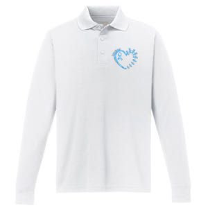 Diabetes Awareness Blue Dragonfly Ribbon Heart Performance Long Sleeve Polo