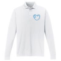 Diabetes Awareness Blue Dragonfly Ribbon Heart Performance Long Sleeve Polo