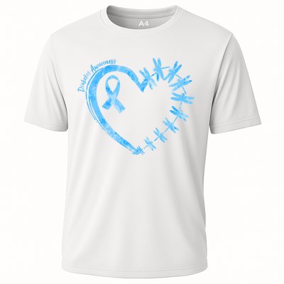 Diabetes Awareness Blue Dragonfly Ribbon Heart Performance Shirt