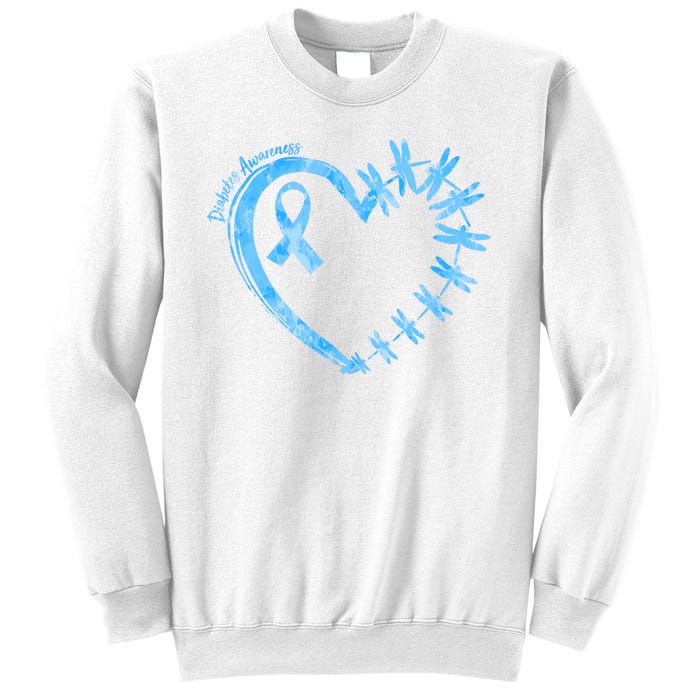 Diabetes Awareness Blue Dragonfly Ribbon Heart Sweatshirt