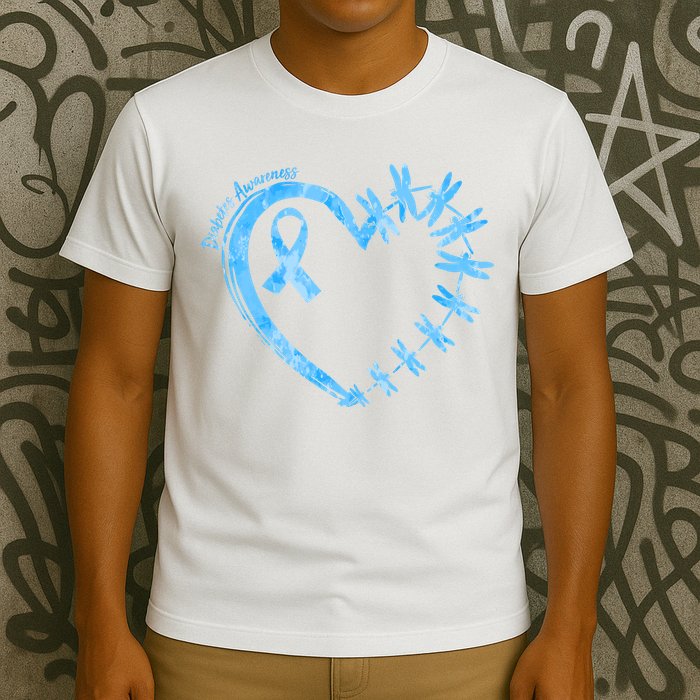 Diabetes Awareness Blue Dragonfly Ribbon Heart T-Shirt