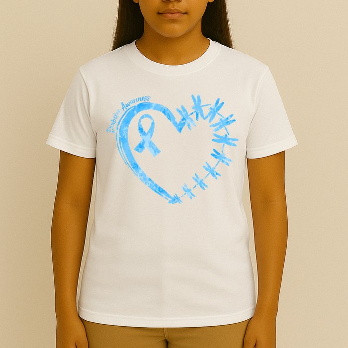 Diabetes Awareness Blue Dragonfly Ribbon Heart T-Shirt