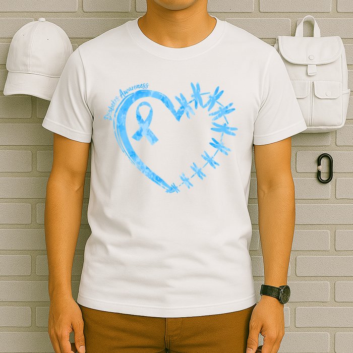Diabetes Awareness Blue Dragonfly Ribbon Heart T-Shirt