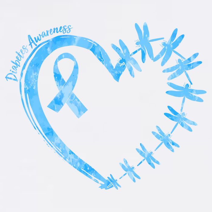 Diabetes Awareness Blue Dragonfly Ribbon Heart T-Shirt
