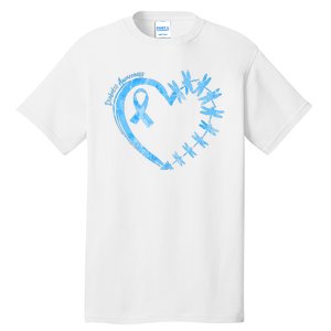 Diabetes Awareness Blue Dragonfly Ribbon Heart Tall T-Shirt