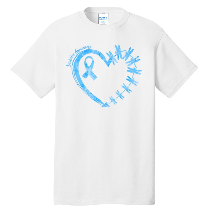 Diabetes Awareness Blue Dragonfly Ribbon Heart Tall T-Shirt