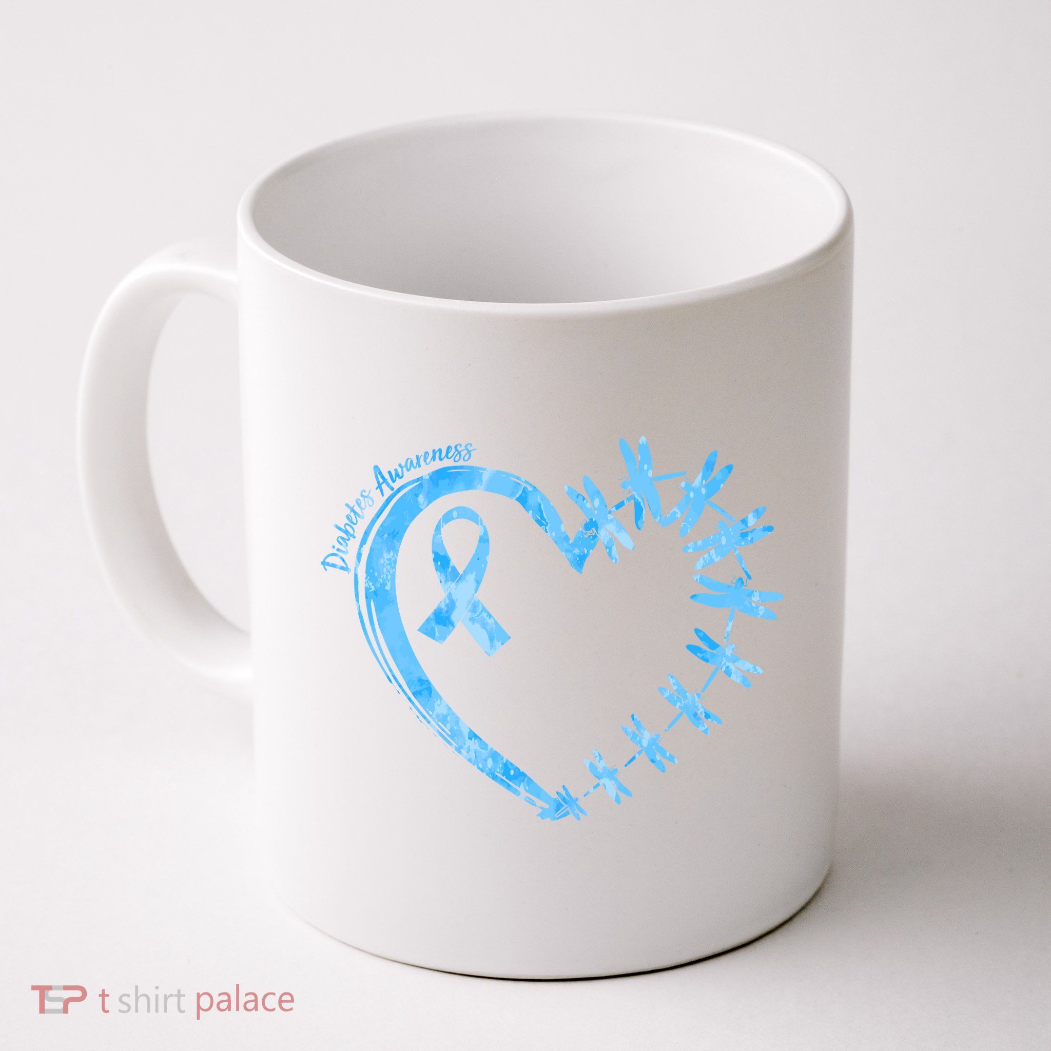 Diabetes Awareness Blue Dragonfly Ribbon Heart Mug