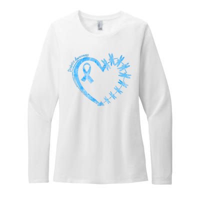 Diabetes Awareness Blue Dragonfly Ribbon Heart Womens CVC Long Sleeve Shirt