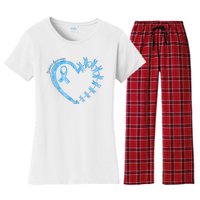 Diabetes Awareness Blue Dragonfly Ribbon Heart Women's Flannel Pajama Set