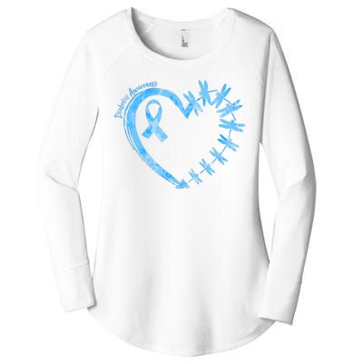 Diabetes Awareness Blue Dragonfly Ribbon Heart Women's Perfect Tri Tunic Long Sleeve Shirt