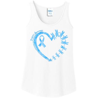 Diabetes Awareness Blue Dragonfly Ribbon Heart Ladies Essential Tank