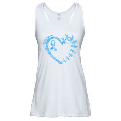 Diabetes Awareness Blue Dragonfly Ribbon Heart Ladies Essential Flowy Tank