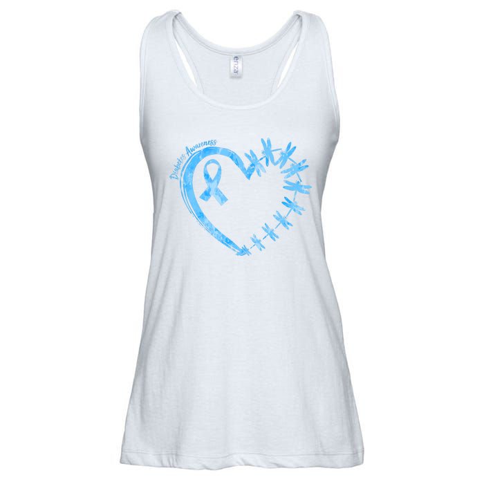 Diabetes Awareness Blue Dragonfly Ribbon Heart Ladies Essential Flowy Tank